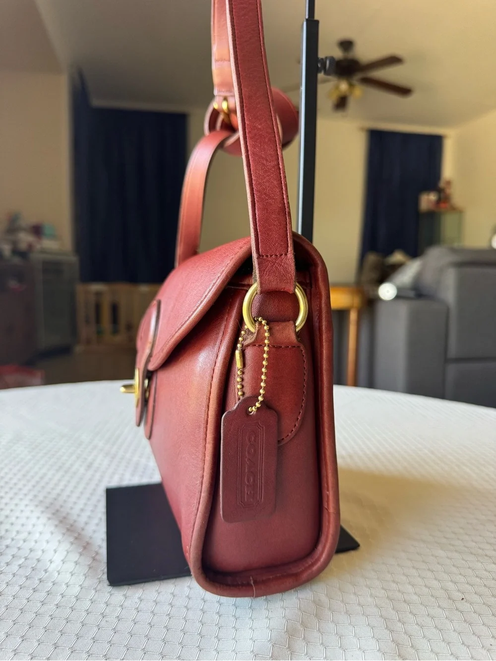 Coach Burgundy Leather Shoulder Bag with Gold Hardware